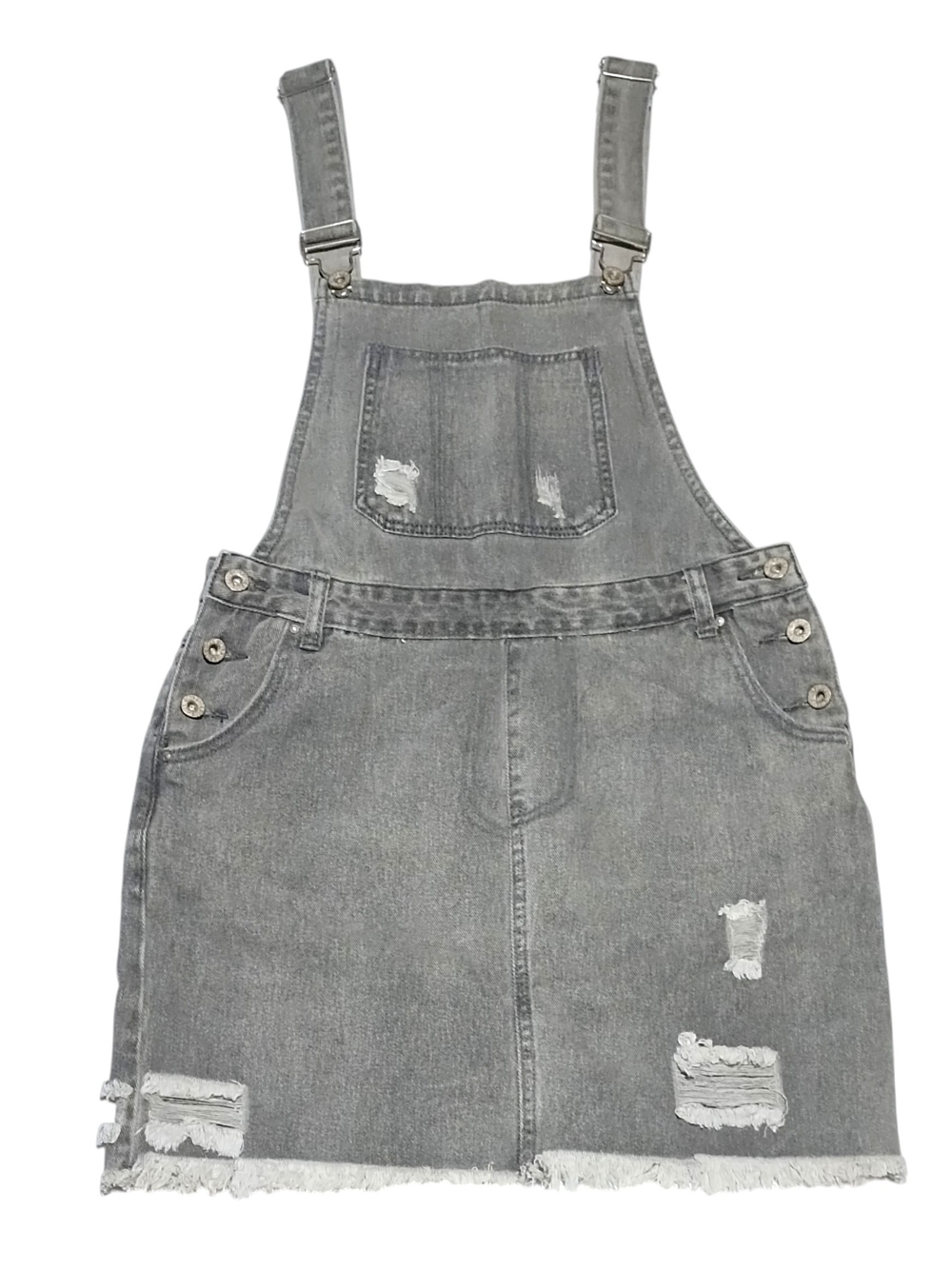 WOMEN'S (SIZE M) POL DISTRESSED GREY DENIM OVERALL SKIRT